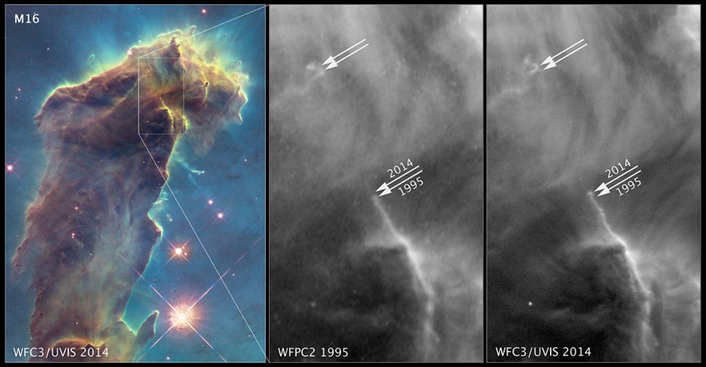 changes noted in 1995 and 2014 pillars of creation images