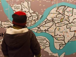 An activity shows a map of Pittsburgh at East Liberty Celebrates MLK 2015.