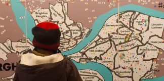 An activity shows a map of Pittsburgh at East Liberty Celebrates MLK 2015.
