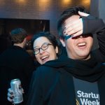 Lee Ngo and guest at Startup Drinks Pittsburgh's January event at The Warhol